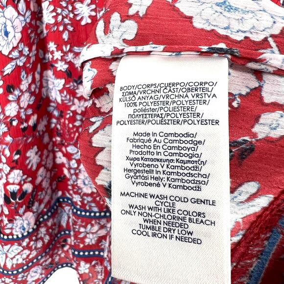 Ralph Lauren Chaps Womens Sz Large Red Lightweight Floral Blouse Shirt Top Beach - Picture 7 of 8